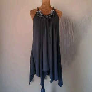 NWT Fashion Bug Beaded Tie Halter Top Size XL Asymmetrical Black Stretchy